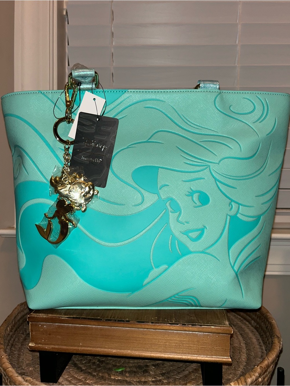 Hard to Find with tags- Disney Loungefly Ariel Turquoise Tote Bag with Bag Charm